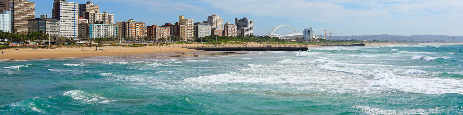 A view of  Durban's Golden Mile coastline, which can be visited with a cheap Durban holiday package from Flight Centre.